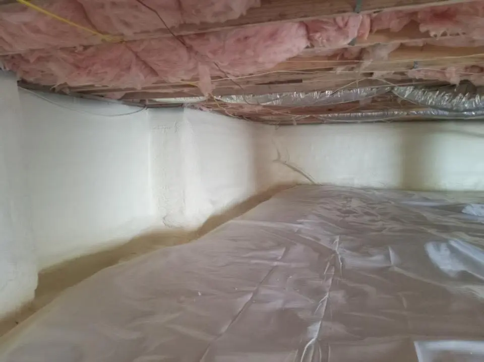 Crawl space encapsulation with closed-cell spray foam for Flat Roof Repair in August